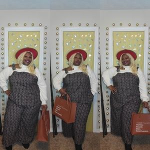 Abstract Printed Corduroy Suspender Jumpsuit